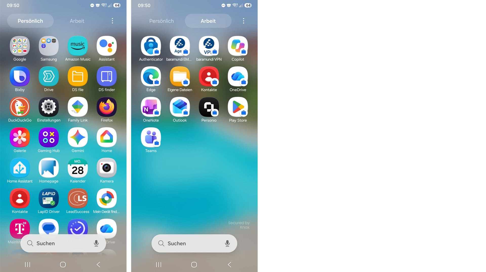 Smartphone mit getrennten persönlichen und geschäftlichen Apps im Mobile Device Management