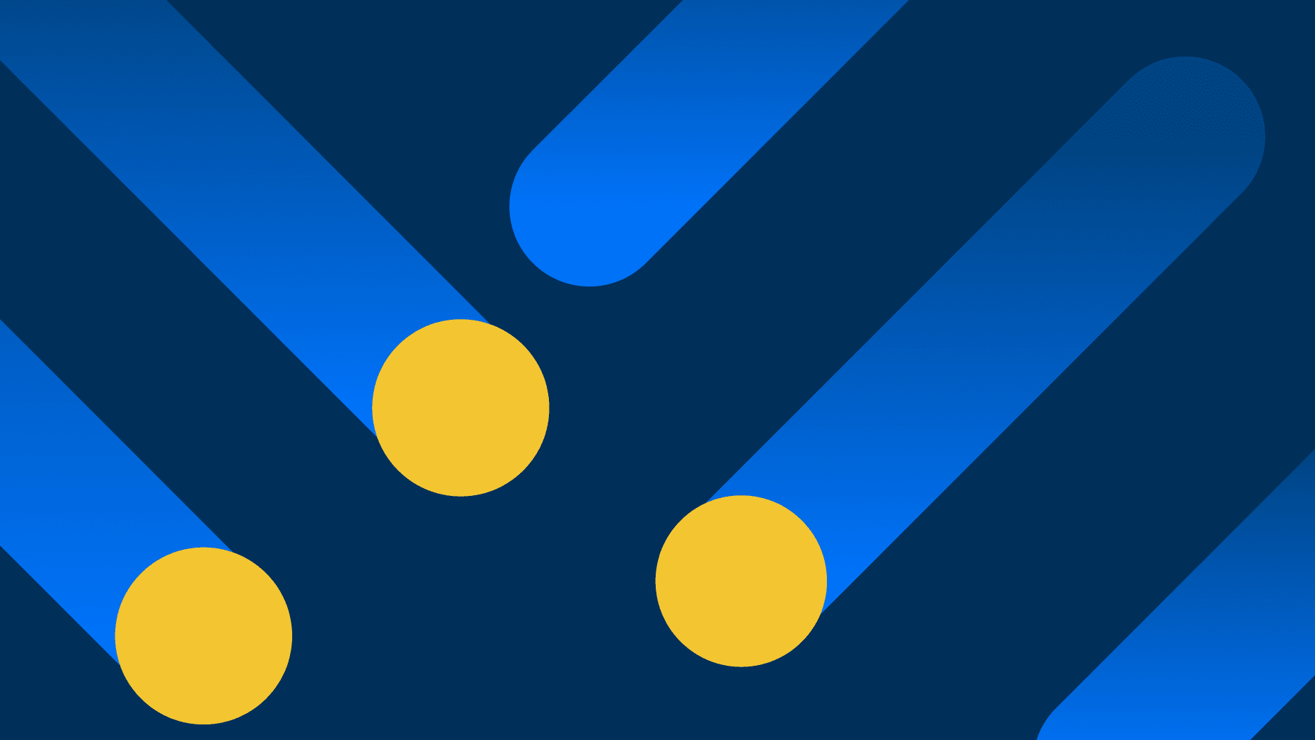 Abstrakte Grafik mit blauen diagonalen Bändern und gelben Kreisen
