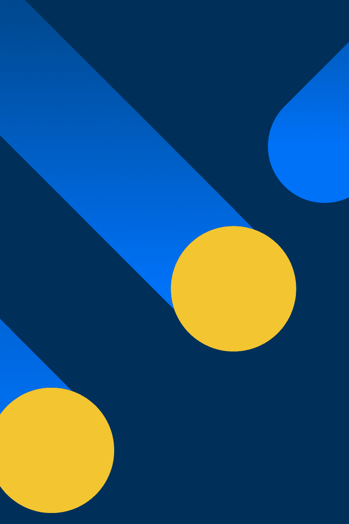 Abstrakte Grafik mit blauen diagonalen Bändern und gelben Kreisen
