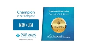 PUR 2025 Award as Champion in the MDM/UEM Category in the Professional User Rating for Security Solutions