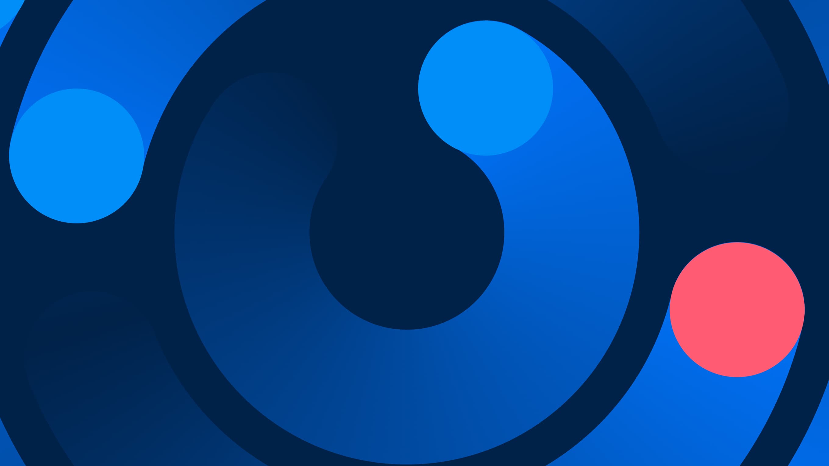 Abstrakte blaue Grafik mit ineinandergreifenden Kreisen und pinken Akzenten