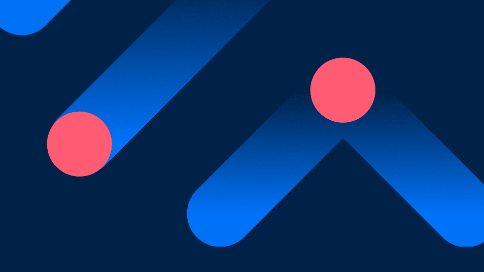 Abstract pattern consisting of blue diagonal bars and pink circles