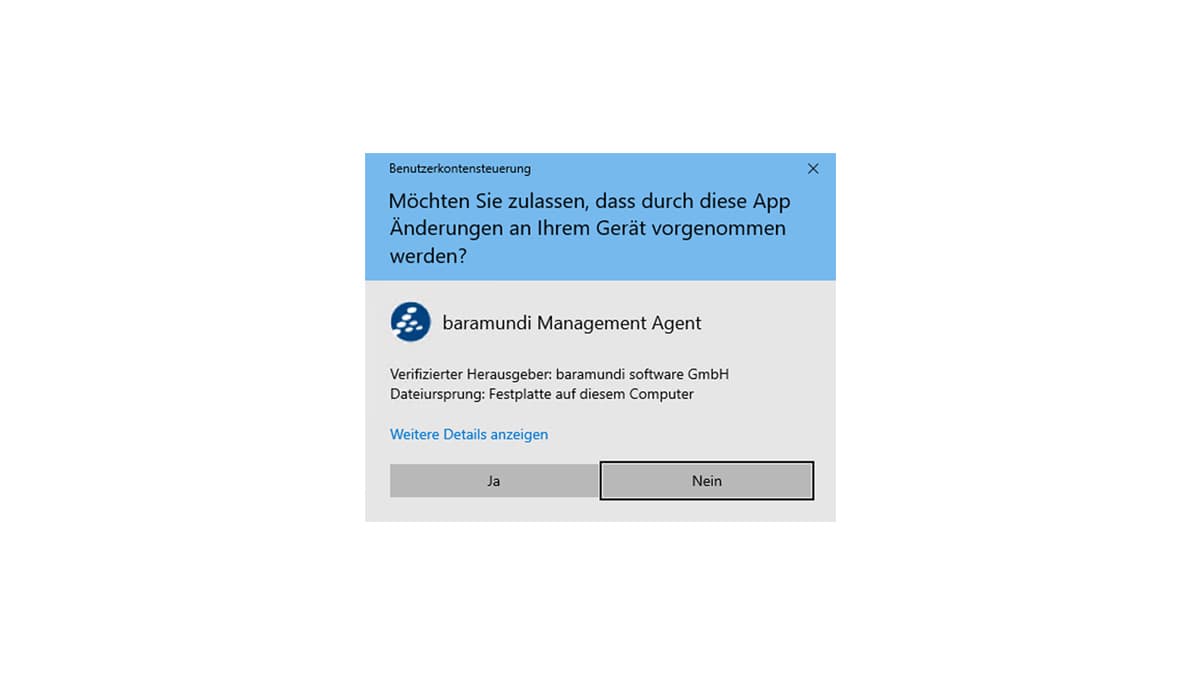 Windows-Bestätigungsdialog: Der baramundi Management Agent darf Änderungen am Gerät vornehmen.