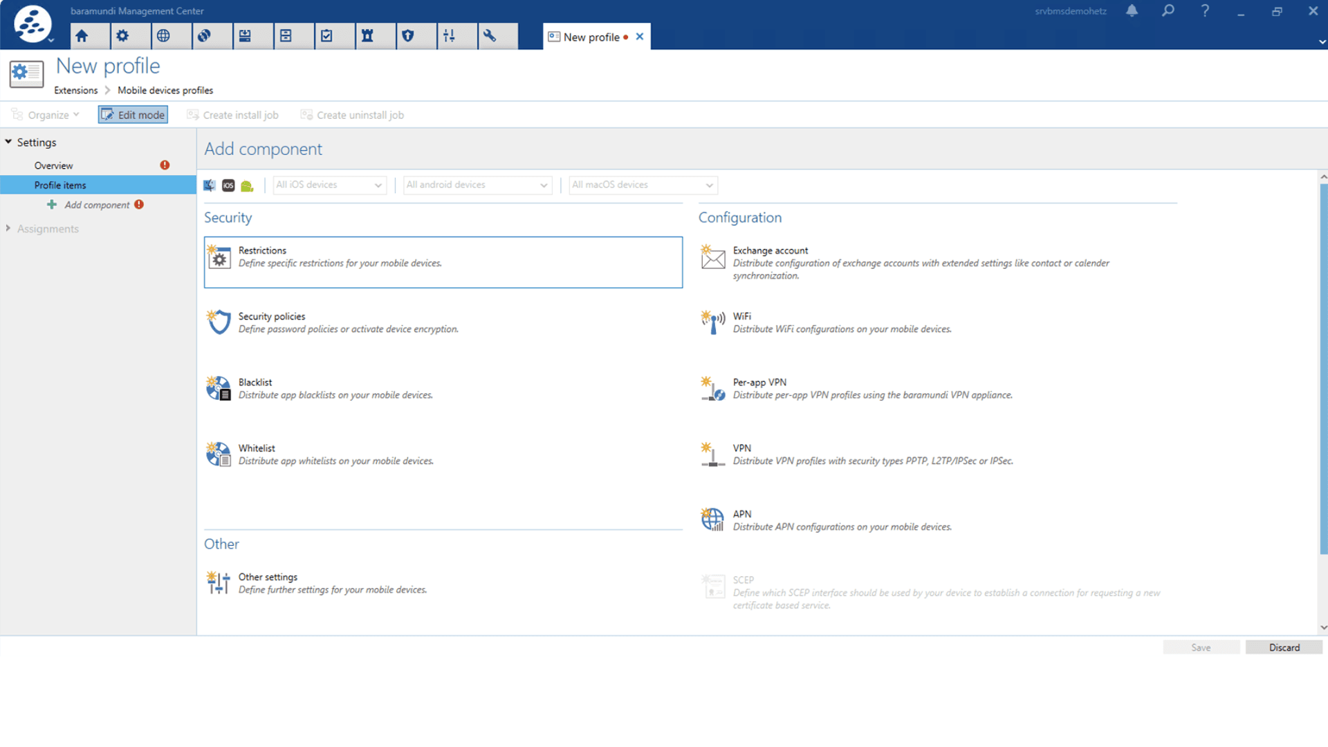 MDM-Software: Profilkonfiguration für mobile Geräte im baramundi Management Center