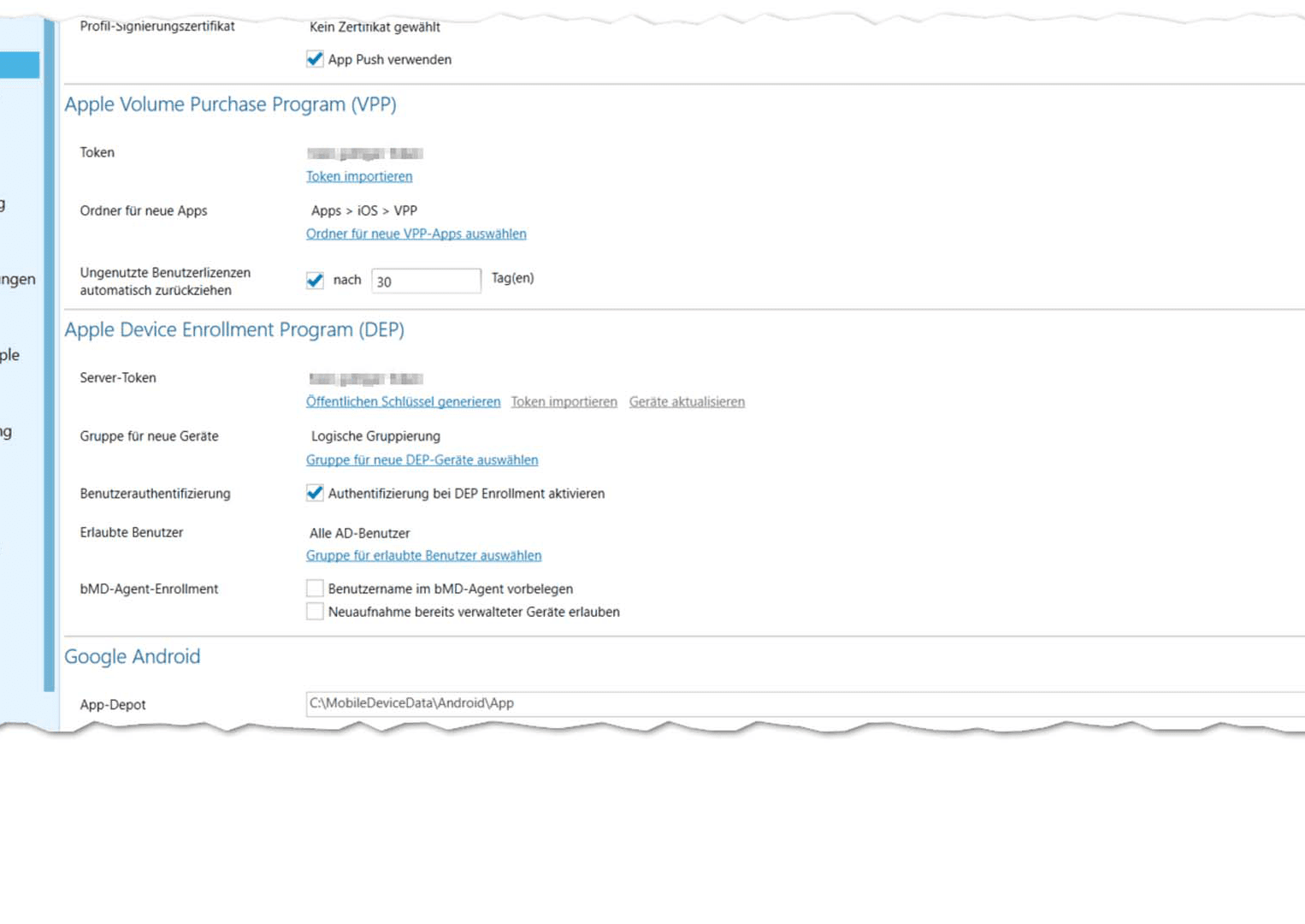 Integration of DEP and VPP token in bMS