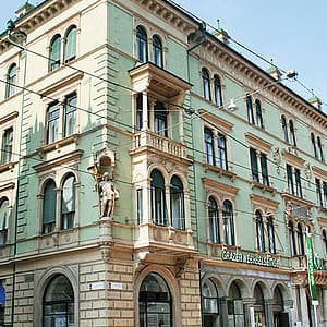 Historic facade of the Grazer Wechselseitige Insurance Company in Graz