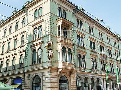 Historic facade of the Grazer Wechselseitige Insurance Company in Graz