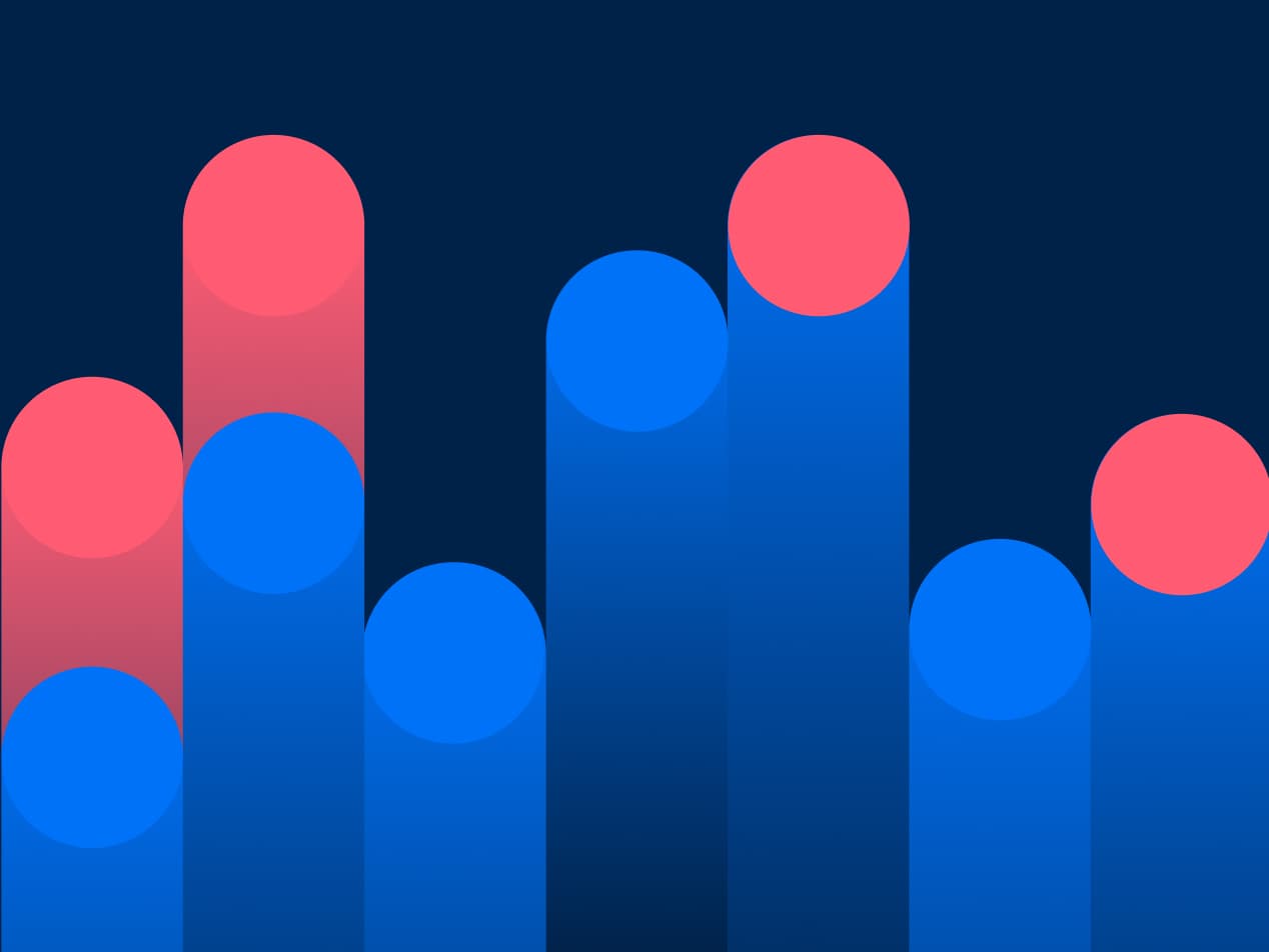 Abstrakte Balkengrafik in Blau und Pink als Symbol für Unified Endpoint Management