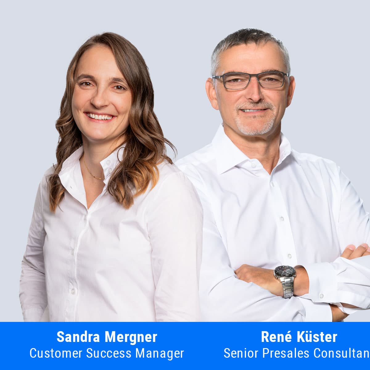 Webinar-Referenten Sandra Mergner, Customer Success Manager, und René Küster, Senior Presales Consultant