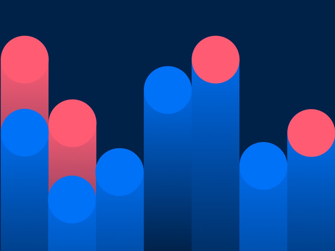 Abstrakte Balkengrafik zu Unified Endpoint Management mit blauen und pinken Säulen