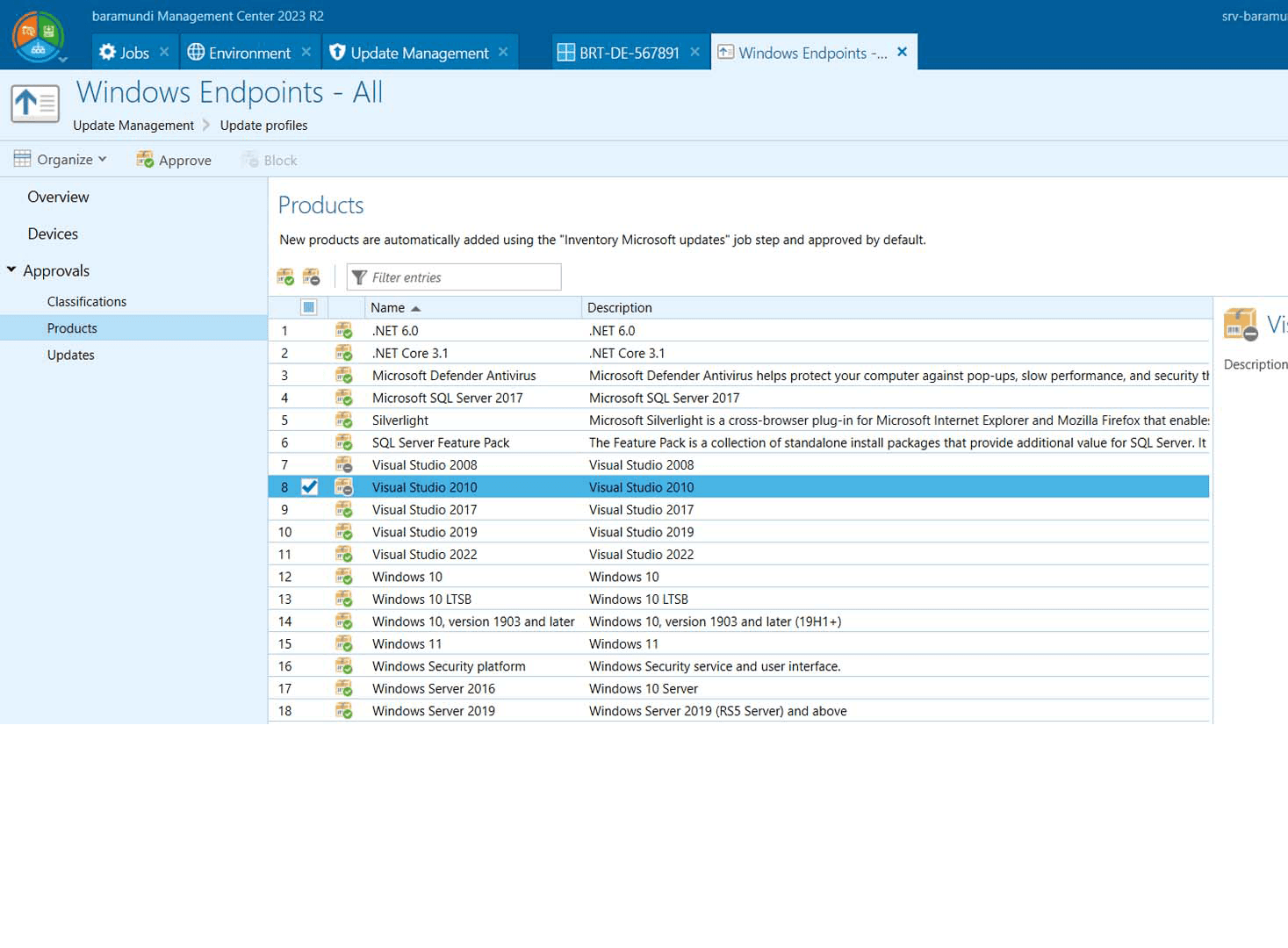 Figure 3 – Entire product lines can also be excluded in the update profile
