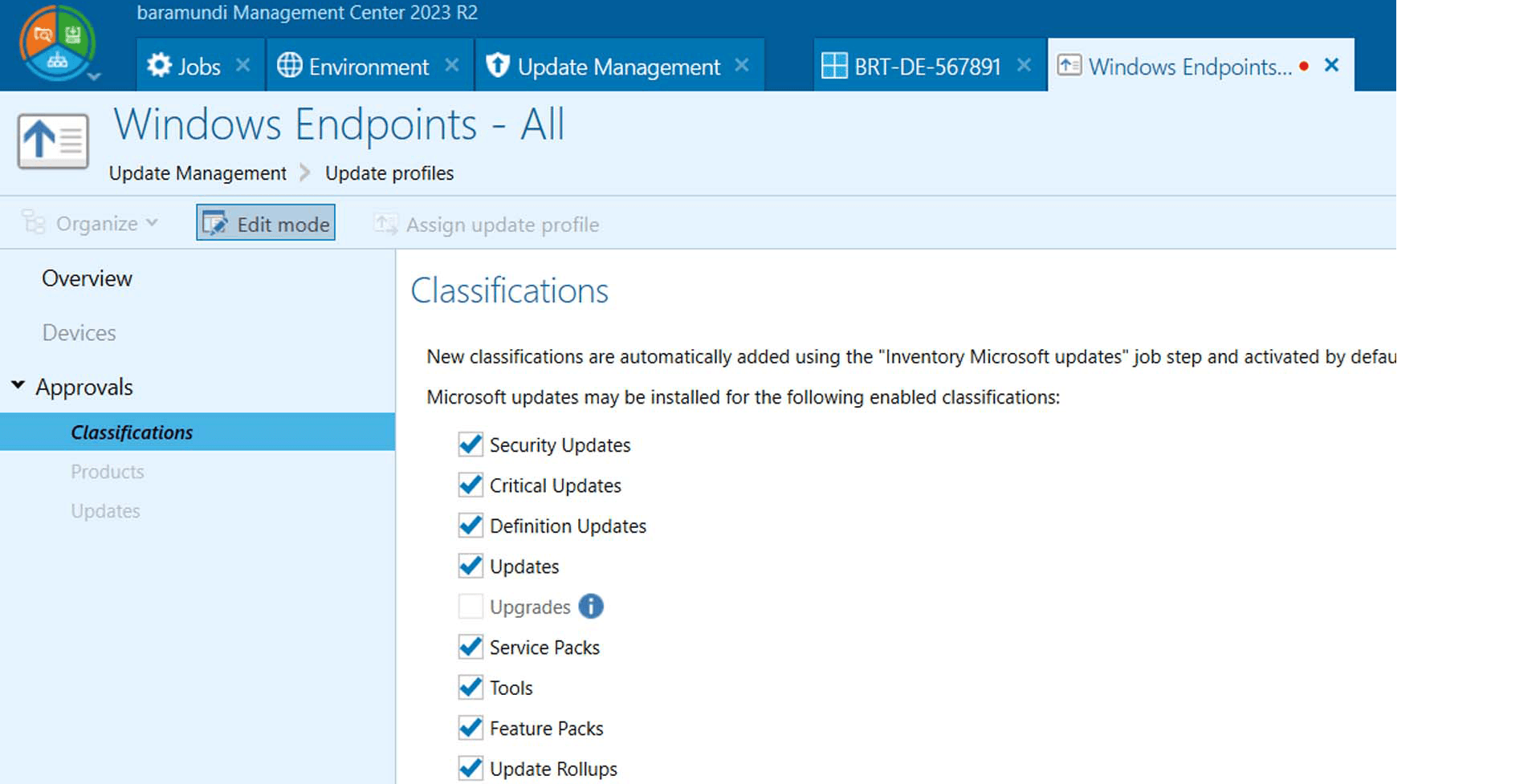 Figure 2 – Only classifications selected in the update profile are taken into account