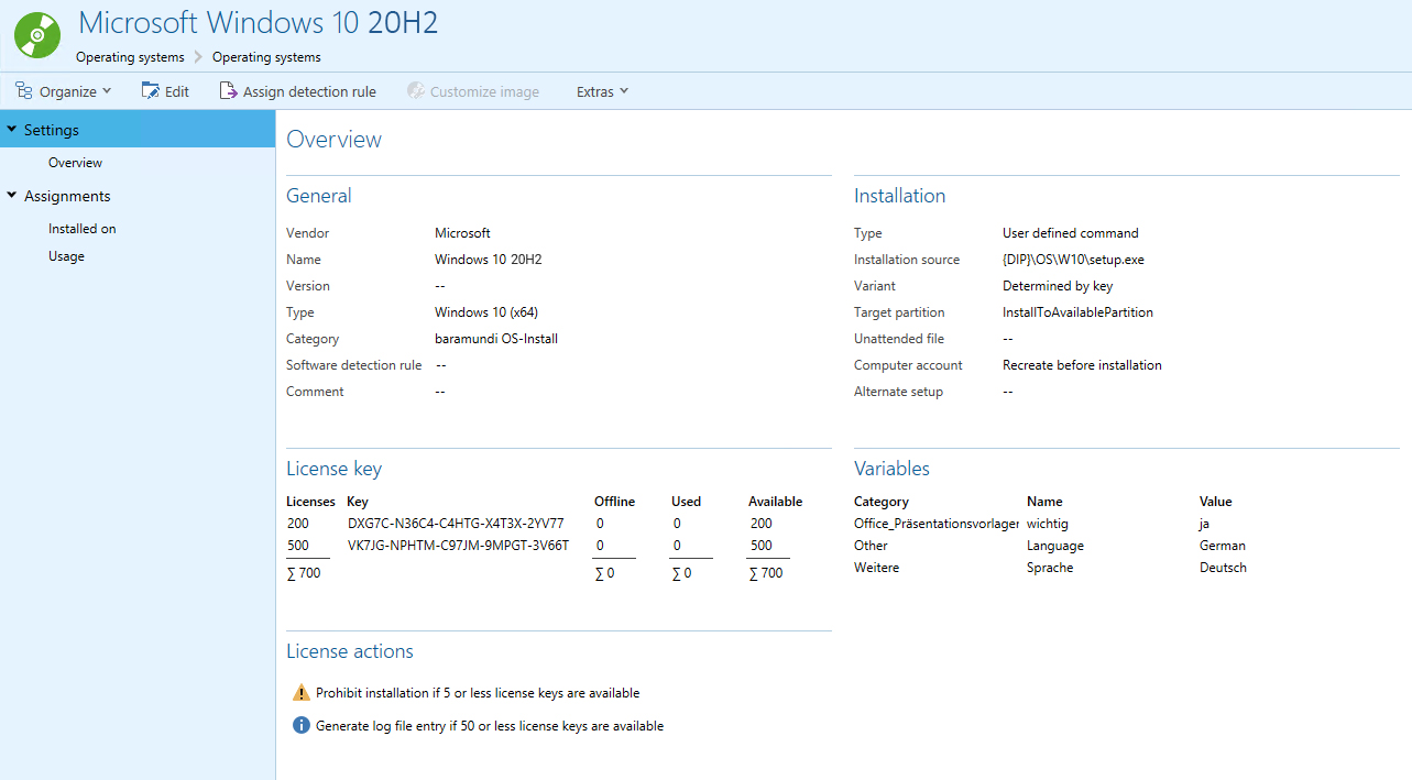 Installationsübersicht für Microsoft Windows 10 20H2