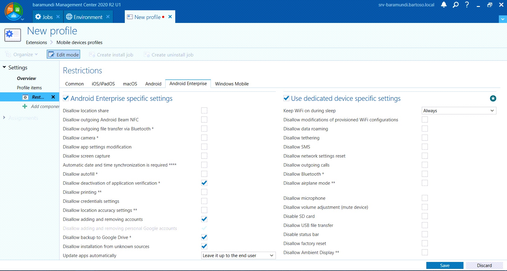 Android Enterprise Restrictions in baramundi MDM