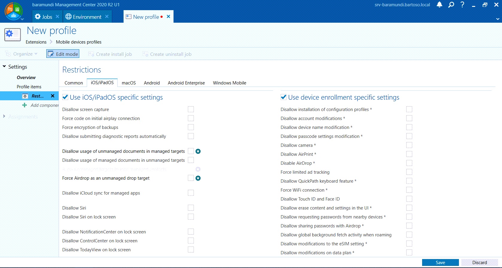 "Restrictions" im baramundi MDM Profil