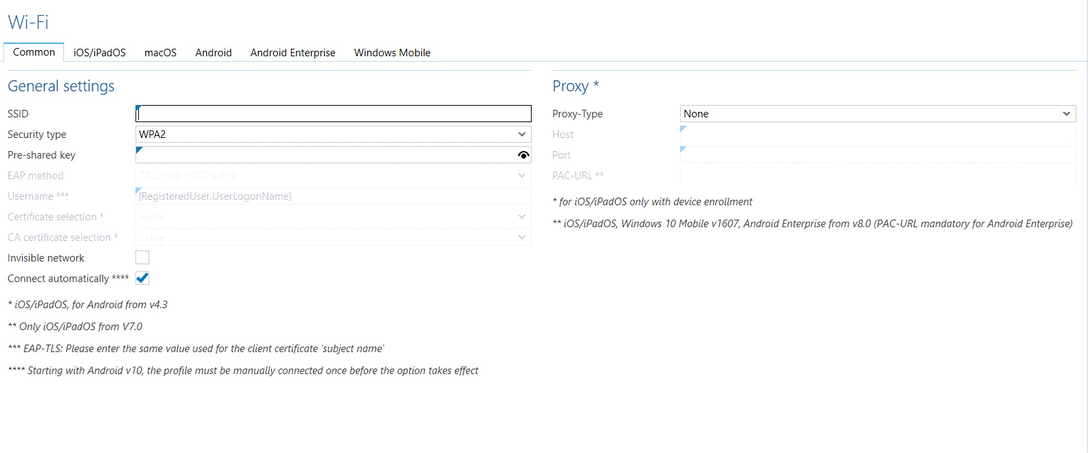 baramundi MDM Wifi Settings