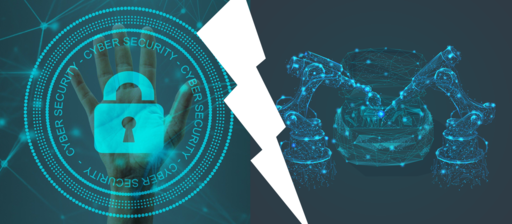 "Cybersecurity vs. Productivity" – Die Grafik zeigt die Spannung zwischen dem Schutz der IT-Infrastruktur und der Effizienz der Produktion in der Industrie.