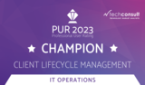 Auszeichnung als "Champion" im PUR 2023 Professional User Rating fĂĽr Client Lifecycle Management Management IT Operations von techconsult