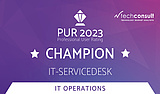 Auszeichnung als "Champion" im PUR 2023 Professional User Rating fĂĽr IT-Servicedesk IT Operations von techconsult