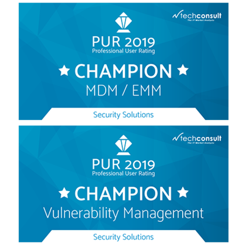 "Champion"-Auszeichnung für baramundi in der aktuellen Techconsult-Studie "Professional User Rating: Security Solutions 2019 (PUR-S)"