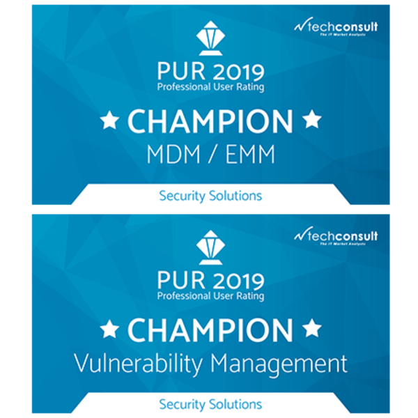 "Champion"-Auszeichnung für baramundi in der aktuellen Techconsult-Studie "Professional User Rating: Security Solutions 2019 (PUR-S)" "Champion"-Auszeichnung für baramundi in der aktuellen Techconsult-Studie "Professional User Rating: Security Solutions 2019 (PUR-S)"