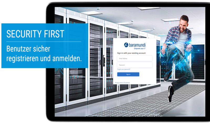 Die Benutzerregistrierung und -anmeldung bei baramundi mit dem Slogan "Security First"